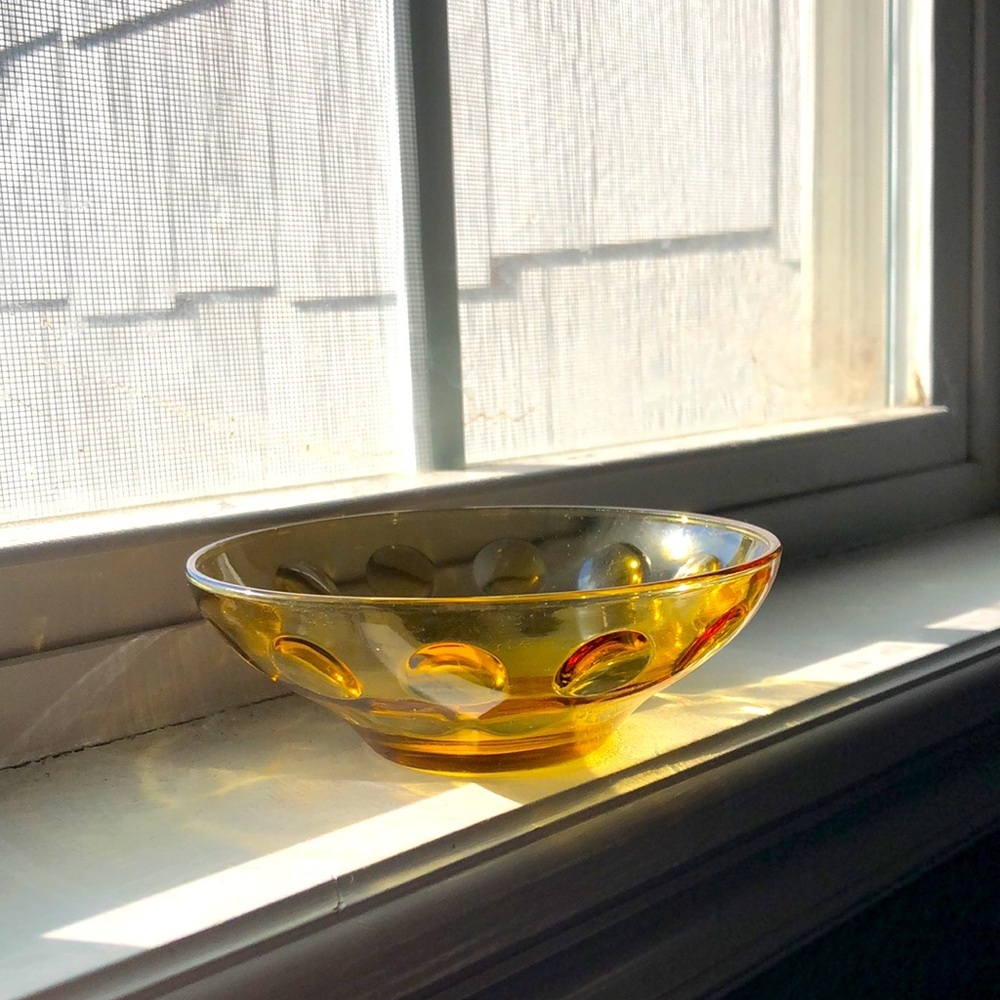 1960 Mid Century Modern Vintage Art Deco Amber Glass Bowl